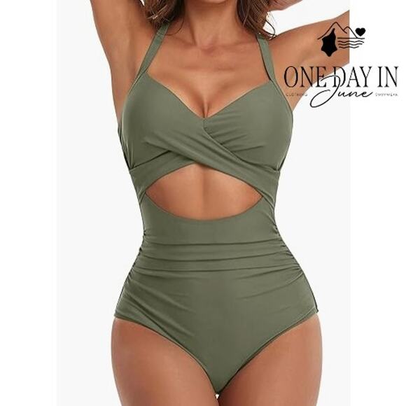 Blooming Jelly Other - Blooming Jelly Cross Front Cut Out Tie Back One Piece Swimsuit Size M